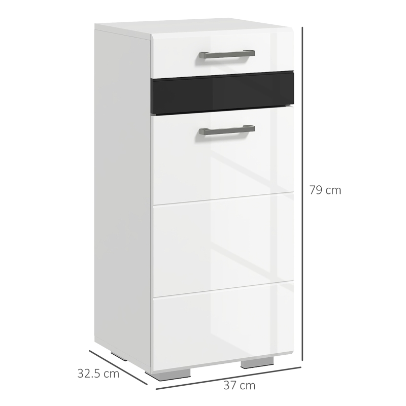 kleankin Mobiletto Bagno in MDF con Cassetto e Armadietto con Ripiano Interno Regolabile, 37x32.5x79 cm, Bianco