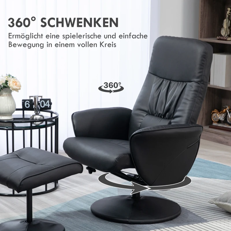 HOMCOM 2-teiliges Sessel-Set Sessel mit Fußhocker Relaxsessel mit Fußhocker, höhenverstellbar, neigbare Rückenlehne, Schwarz