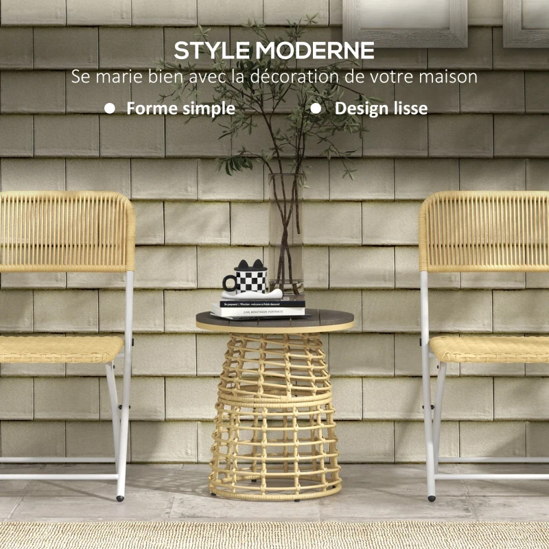 Outsunny Table basse de jardin ronde en résine aspect rotin métal et plateau composite, dim. Ø45 x 50H cm