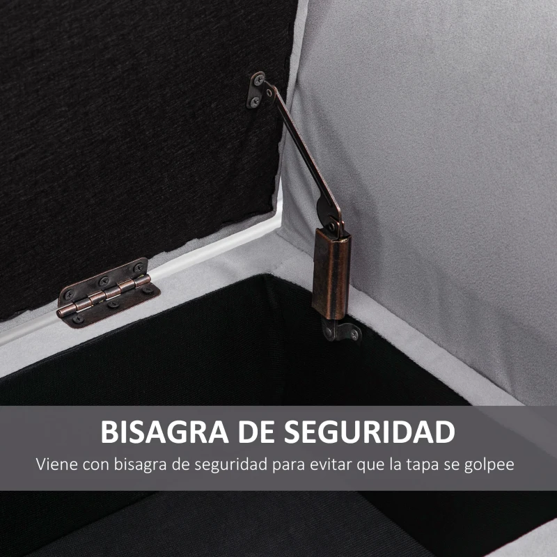 HOMCOM Banco de Almacenamiento con Tapa Abatible Reposabrazos y Patas de Madera para Salón 111,5x41x65 cm Gris Claro