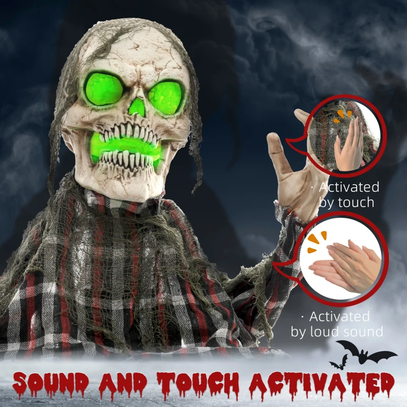HOMCOM 70cm Groundbreaker Skeleton Halloween Animatronic, with Glowing Eyes