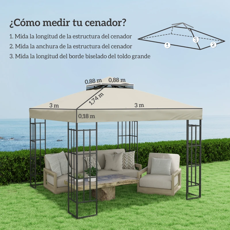 Outsunny Toldo de Recambio 3x3 m con Techo Doble con Orificios de Drenaje y Protección UPF30+ Crema Solo Toldo NO Incluye Marco