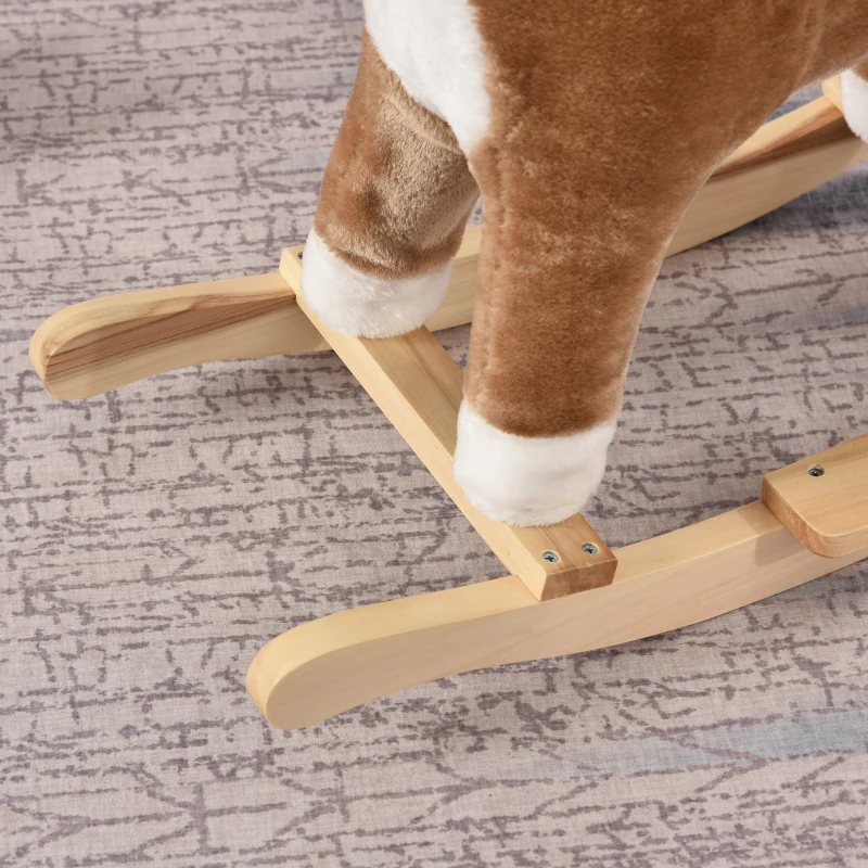 HOMCOM Cheval à Bascule Selle Grand Confort Peluche Courte Douce Bois peuplier Brun dim. 65L x 32,5l x 61H cm(m-9)