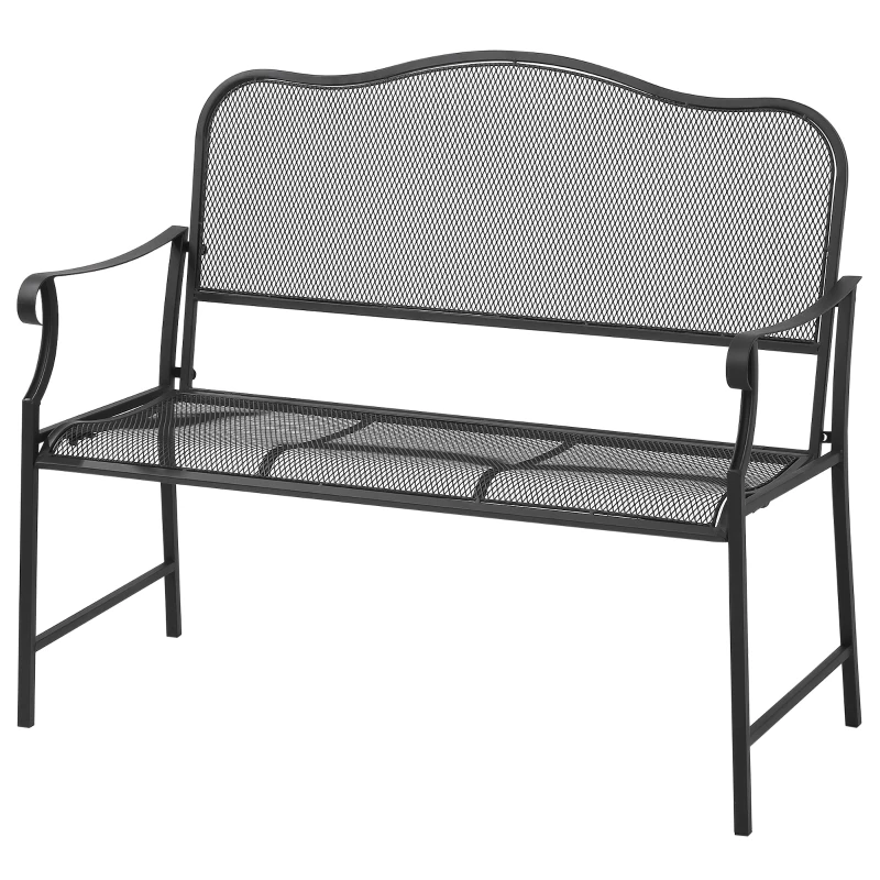Outsunny Nostalgische Gartenbank aus Metall,  2-Sitzer, wetterbeständig, schwarz, 113 cm x 58 cm x 98 cm