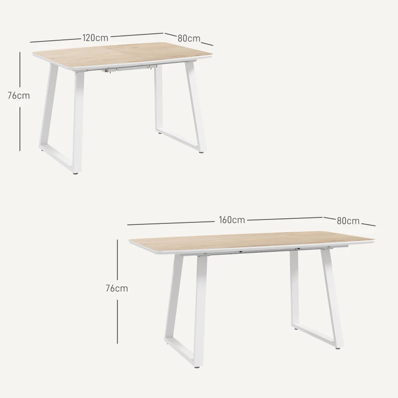 HOMCOM Klappbarer Esstisch, ausziehbar, industrieller Stil, MDF-Holzoptik, Metall, 120-160 x 80 x 76 cm, Eiche