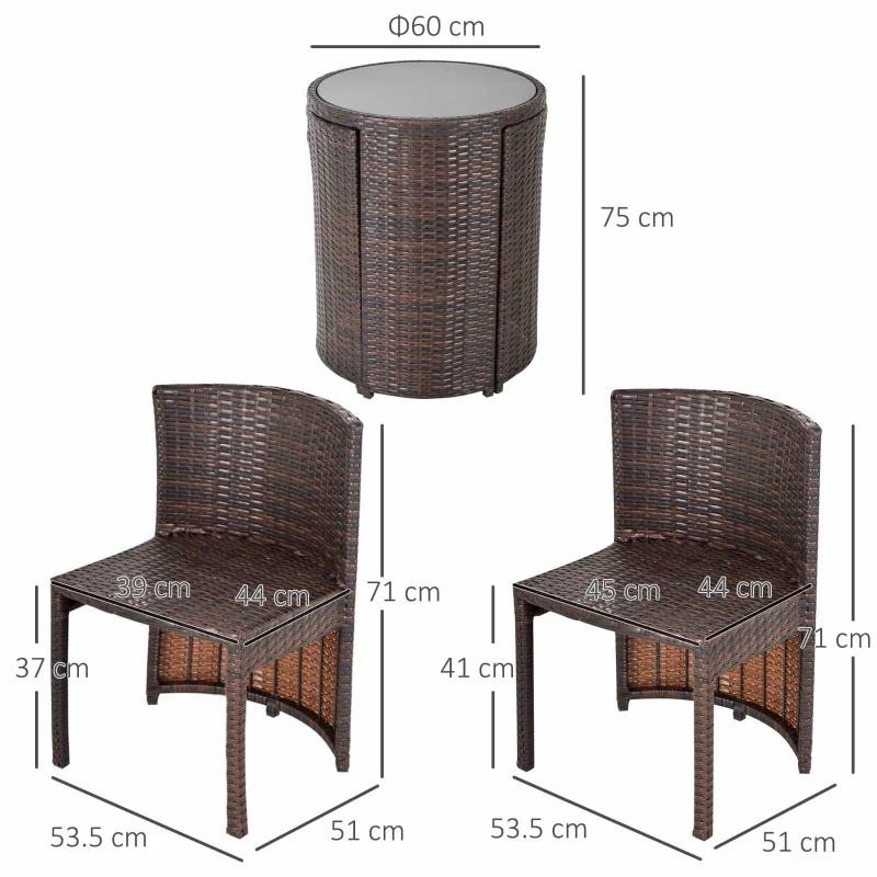 Outsunny Set Tavolino e Sedie da Giardino o da Esterno in Rattan, Set 3 Pz, Marrone e Beige