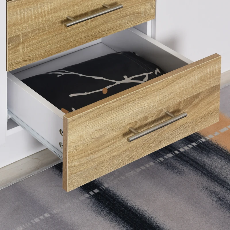 HOMCOM Buffet commode meuble de rangement 4 tiroirs coulissants 2 placards avec étagère blanc chêne clair