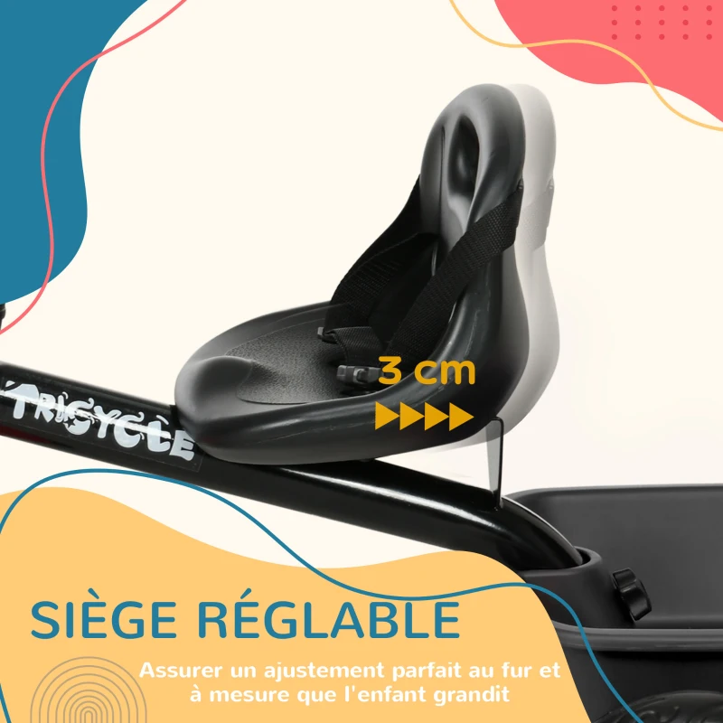 AIYAPLAY Tricycle pour enfant évolutif avec siège réglable pédales 2 paniers ceinture pour enfant de 2 à 5 ans noir