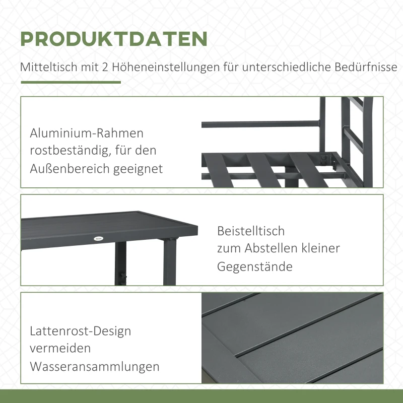Outsunny Gartenmöbel-Set für 4 Personen Sitzgruppe, 2x Sitzbank, 1 x höhenverstellbarer Beistelltisch, Grau