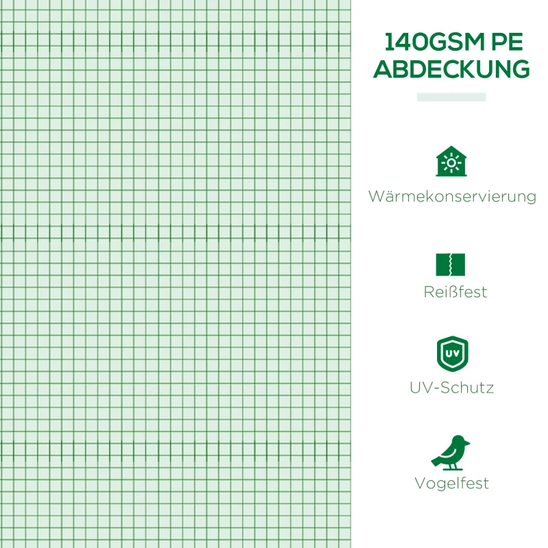 Outsunny Foliengewächshaus, wetterbeständig, UV-beständig, Folientunnel, 300 cm x 80 cm x 45 cm, Grün