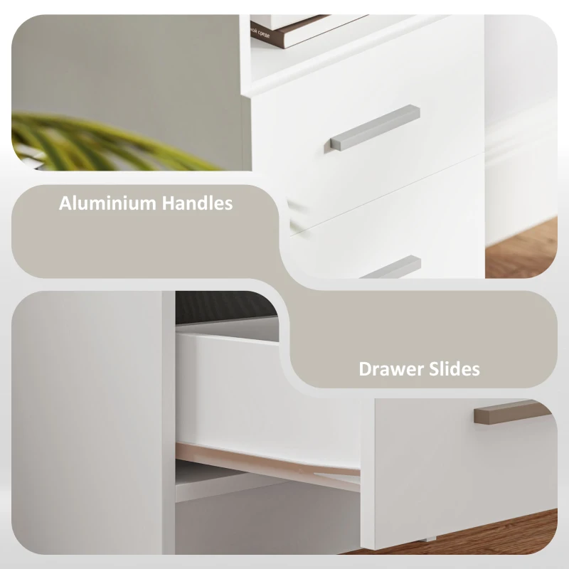 HOMCOM Scrivania Moderna in Legno con 3 Cassetti e Ripiano Aperto, 100x40x75 cm, Bianca e Marrone