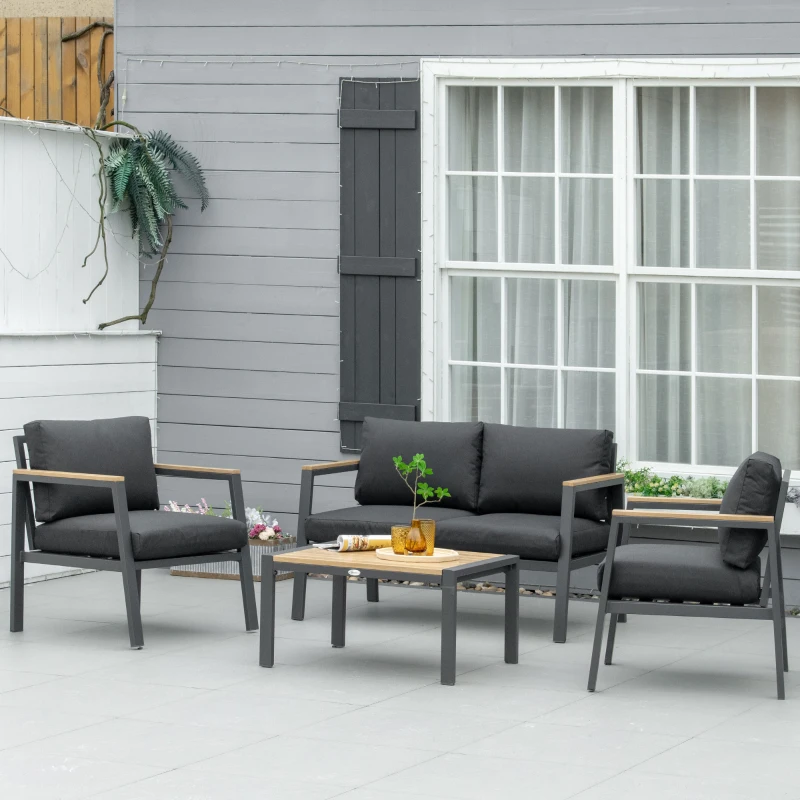 Outsunny Gartenmöbel-Set für 4 Personen Aluminium Gartengarnitur mit Couchtisch Grau