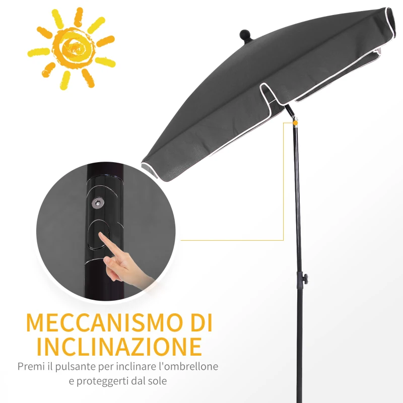 Outsunny Ombrellone da Giardino Rettangolare 2x1.3 m con Inclinazione Regolabile e Palo in Alluminio, Grigio e Nero