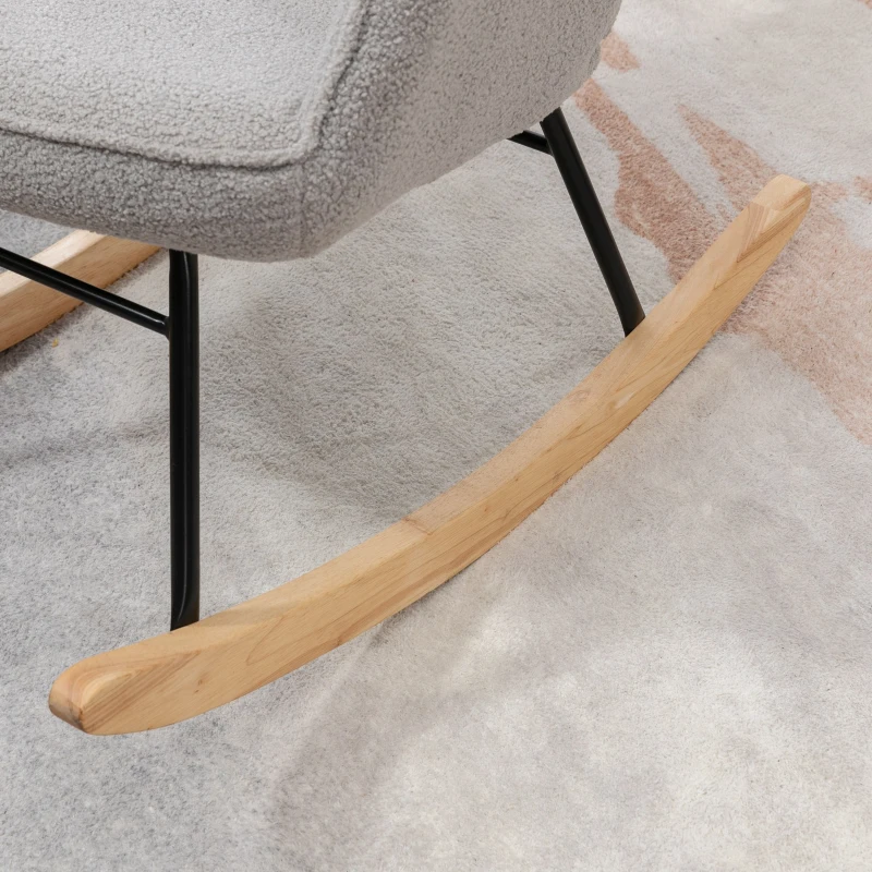 HOMCOM Silla Mecedora de Borreguito Sillón Balancín Oscilante 40° con Patas de Madera de Haya Carga 120 kg 71x98x101 cm Gris