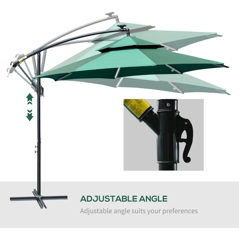 Outsunny 3m LED Light Overhanging Parasol - Green