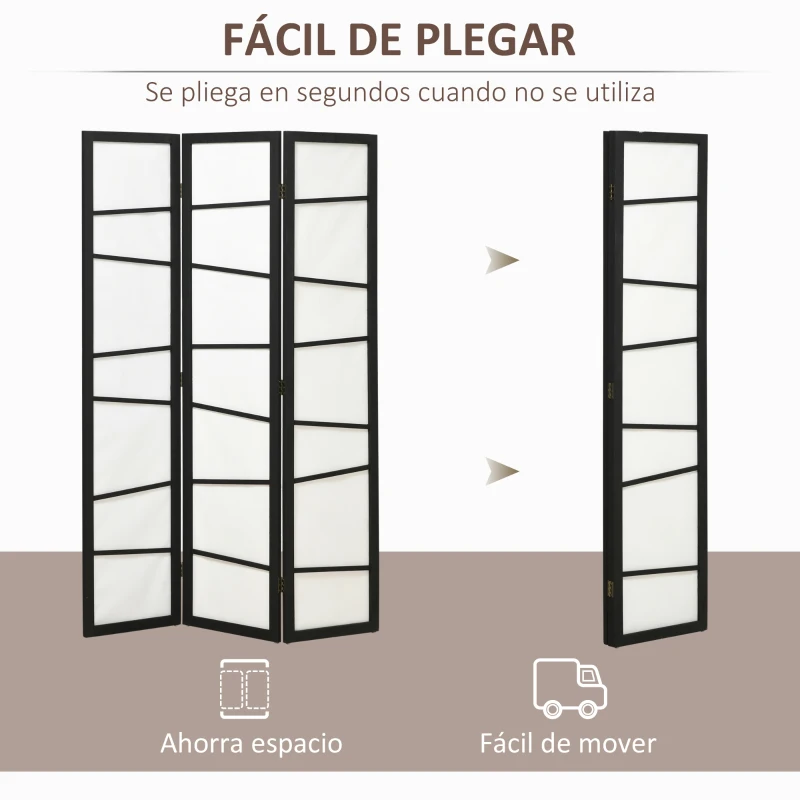 HOMCOM Biombo de 3 Paneles Divisor de Habitación Plegable 120x170 cm Separador de Ambientes para Oficina Salón Negro y Blanco
