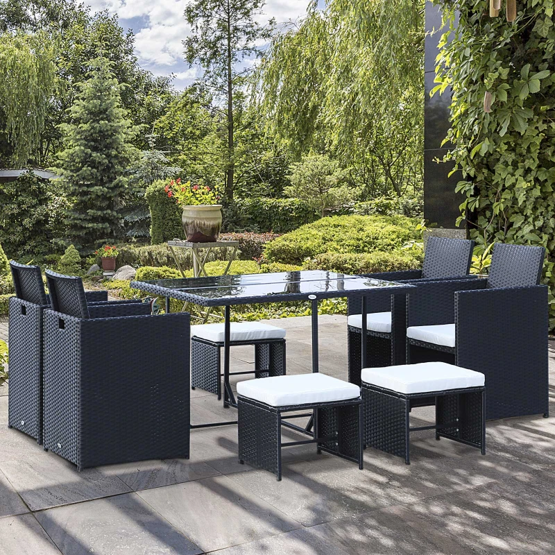 Outsunny Sitzgruppe für 8 Personen Polyrattan Gartenset Sitzgarnitur Schwarz