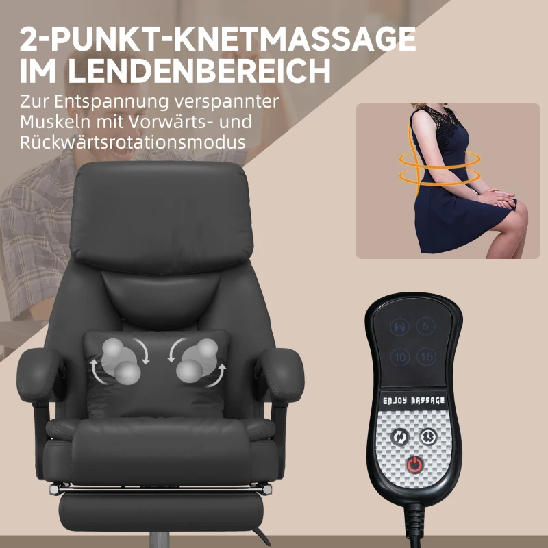 Vinsetto Massage-Bürostuhl, Bürostuhl mit Massagefunktion, Kunstleder, verstellbare Rückenlehne, inkl. Fußstütze, höhenverstellbar, Kunstleder