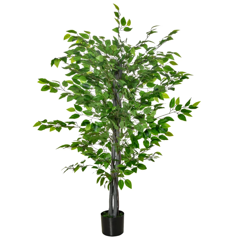 HOMCOM Arbre Artificiel Plante Artificielle ficus H.1,35 m Tronc Branches Liane Lichen Feuilles Grand réalisme Pot Inclus