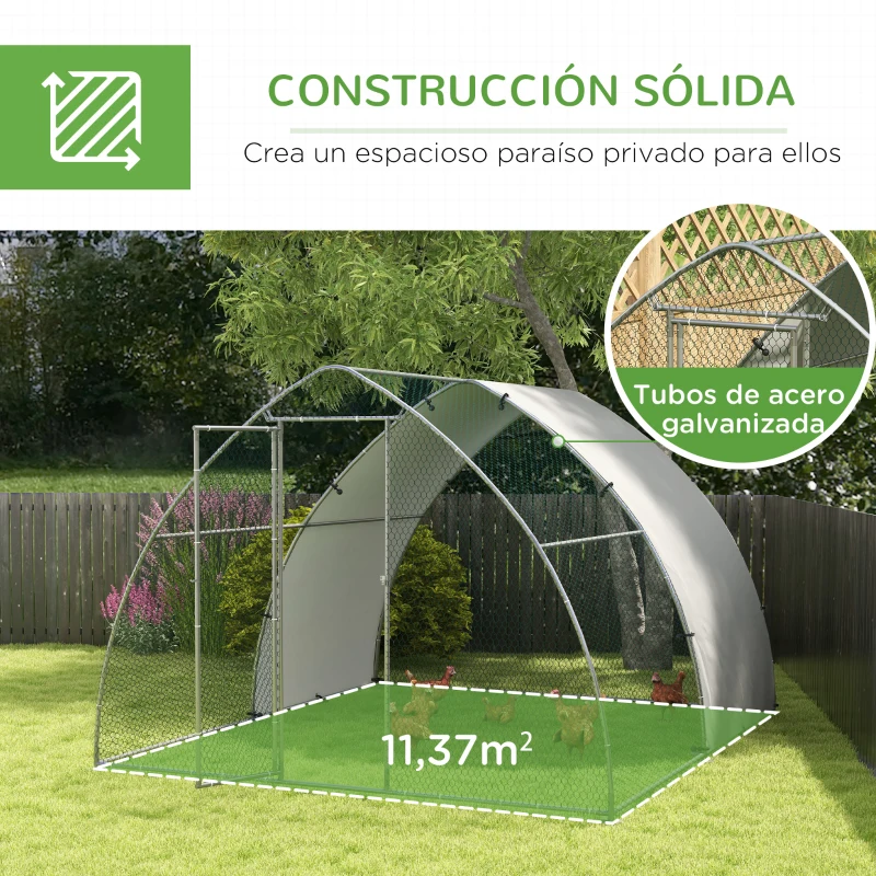 PawHut Gallinero para Exterior 304x375x220 cm Cubierta de Tela Oxford Resistente a los Rayos UV e Impermeable para Patio Plata