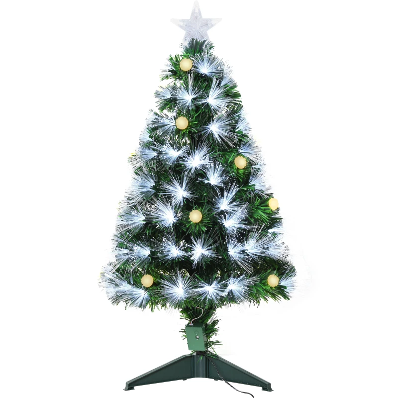 HOMCOM Albero di Natale Artificiale 90cm con Luci Incorporate e 90 Rami, Albero di Natale con Luci a LED e Fibre Ottiche, Base Pieghevole Rimovibile