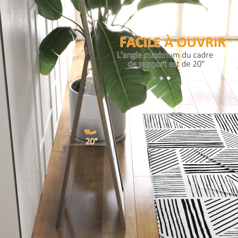 HOMCOM Miroir sur pied mural ou à poser rectangulaire avec cadre en bois pour salon chambre à coucher 37 x 155 cm gris