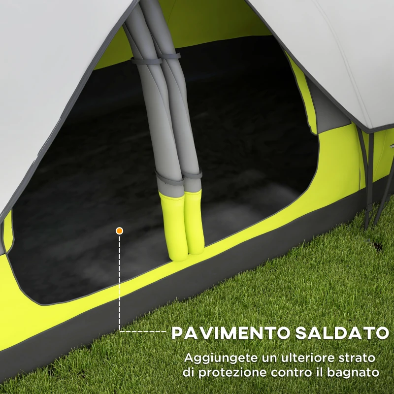 Outsunny Tenda da Campeggio 6 posti con 2 Spazi Separati, in Poliestere e Fibra di Vetro, 450x215Px180 cm, Verde