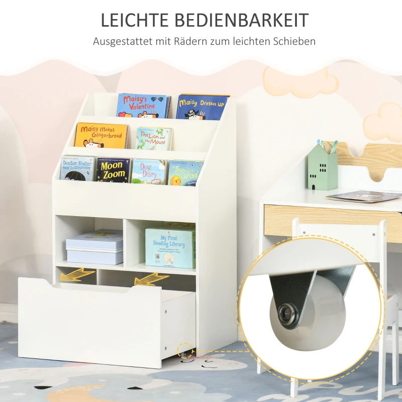 HOMCOM Kinderregal mit Schublade Standregal Bücherregal Dekoregal mit Fächer Weiß 60 x 29,9 x 90 cm