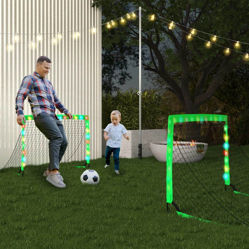SPORTNOW Juego de 2 Porterías de Fútbol para Niños Porterías de Fútbol Plegables con Luz LED 120x90x90 cm Verde