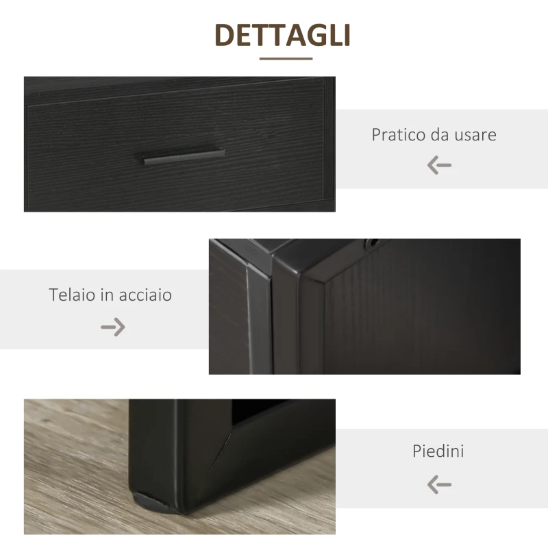 HOMCOM Set 2 Comodini Moderni, 2 Comodini da Camera da Letto e Soggiorno, con Cassetto e Ripiano Aperto, Design Moderno, in MDF e Acciaio, 45x40x60cm, Nero