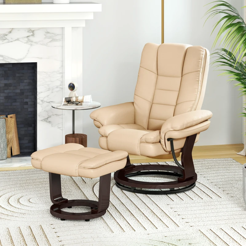 HOMCOM Faux Leather 135° Reclining Chair and Footstool - Beige