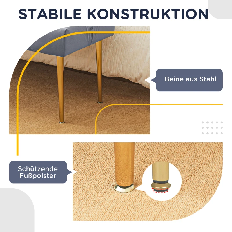 HOMCOM Sitzbank im Tufting-Design, Bezug in Samtoptik, Stahlbeine, hellgrau, 115 x 46 x 49 cm