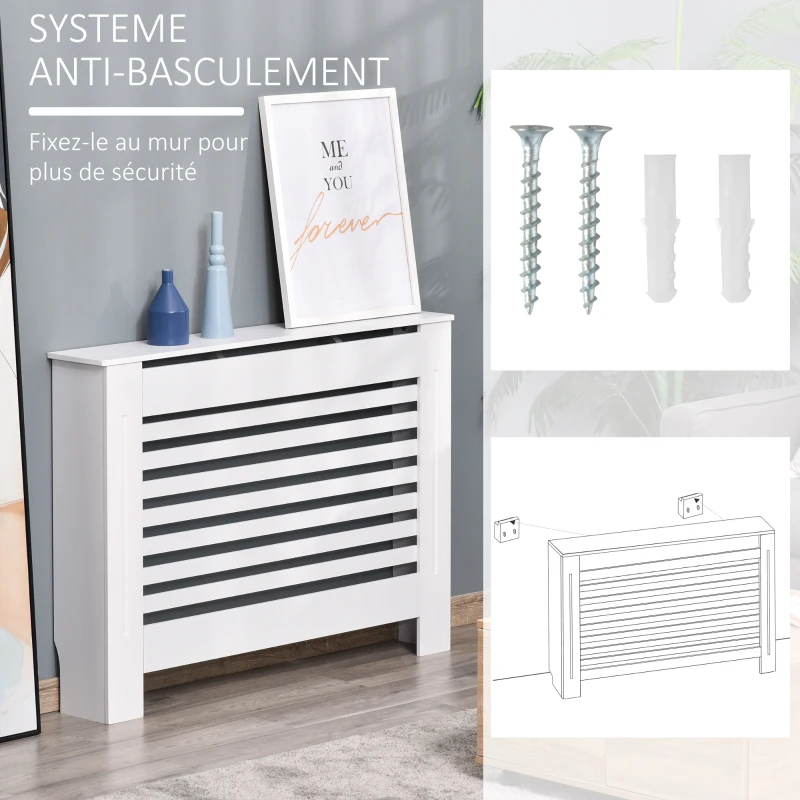 HOMCOM Cache-radiateur couverture radiateur Design à Lattes Panneau Cabinet dim. 112L x 19l x 81H cm MDF Blanc