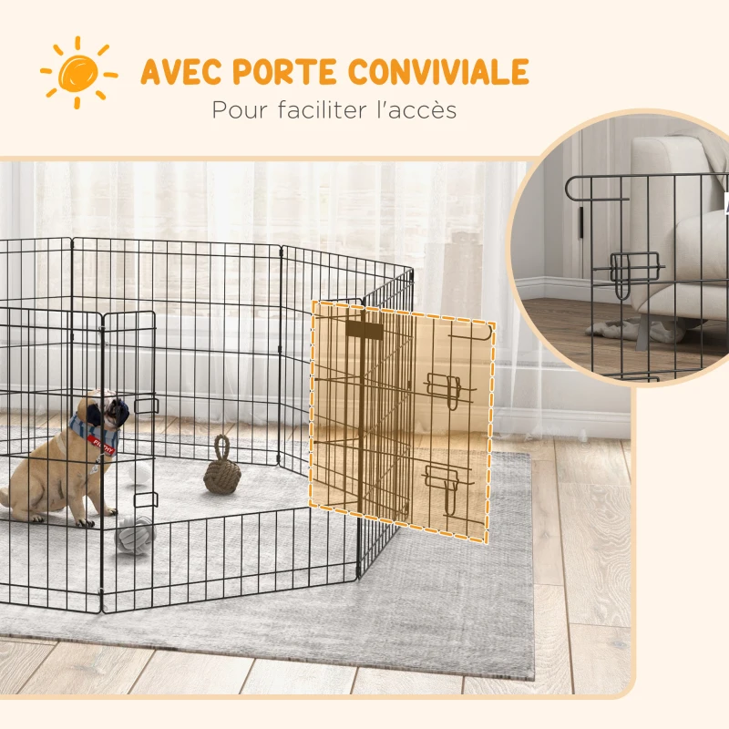PawHut Parc enclos modulable pour chiens lapins rongeurs clôture pour petits animaux intérieur et extérieur pliant 8 panneaux