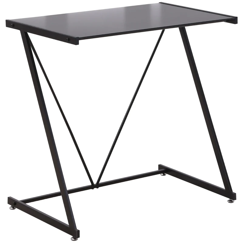 HOMCOM Escritorio Mesa de Ordenador 80x50x75 cm con Encimera de Vidrio Templado y Patas de Metal Carga 80 kg Estilo Moderno para Oficina Estudio Dormitorio Negro