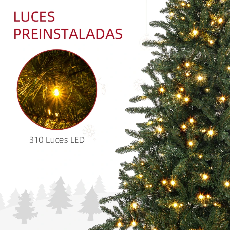 HOMCOM Árbol de Navidad Artificial 180 cm con 310 Luces LED 872 Ramas y Patas de Metal Árbol Navideño para Interior Verde