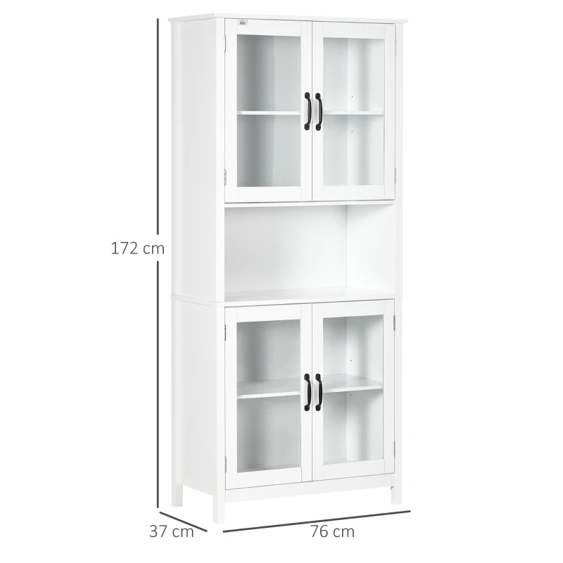 HOMCOM Buffet haut armoire de cuisine 4 portes vitrées et 1 niche centrage hauteur 172 cm avec étagères réglables blanc