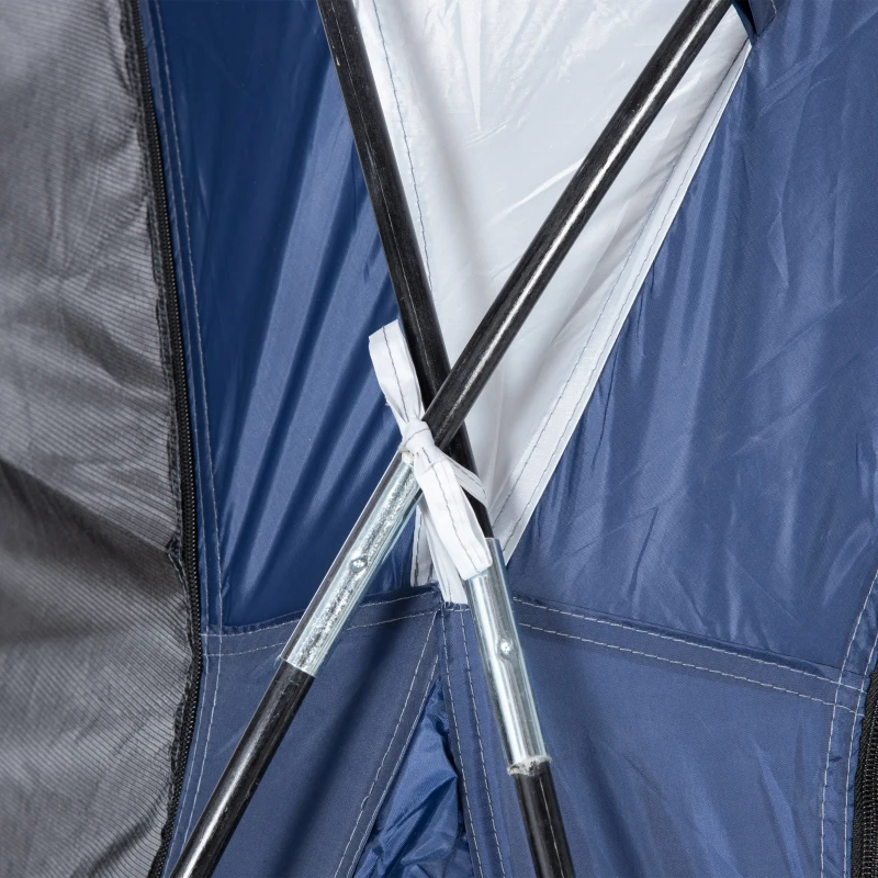 Cort de Camping Outsunny pentru 6-8 persoane cu 4 Usi cu fermoar, 350x350x230cm, Alb si Albastru