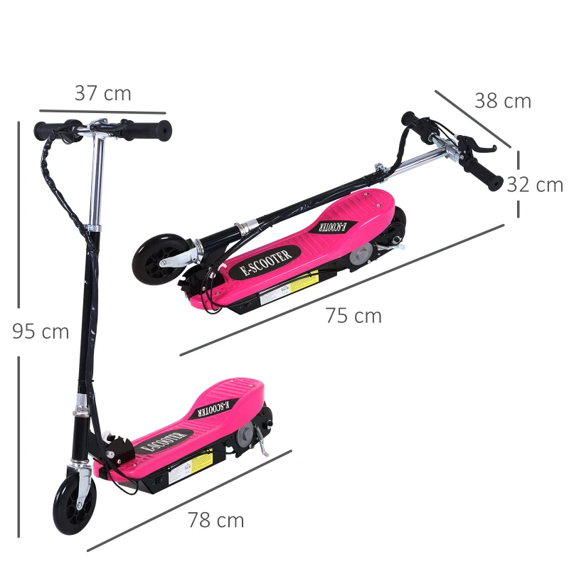 HOMCOM Patinete Eléctrico Plegable para Niños y Adolescentes de +7 Años con Manillar Ajustable en Altura 78x37x87-95 cm Rosa