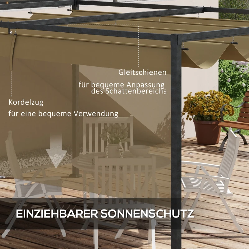 Outsunny Pergola, Robuster Sonnenschutz für Garten, Balkon, Terrasse, aus Metall und Kunststoff, UV- und wasserabweisend, Khaki(m-5)
