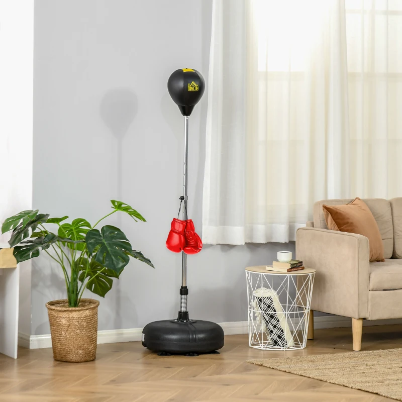 HOMCOM Punchingball Set Standbox Fitness Boxsack Training Set 133-151 cm höhenverstellbar mit 1 paar Handschuhe geeignet für Profis und Anfänger Schwarz