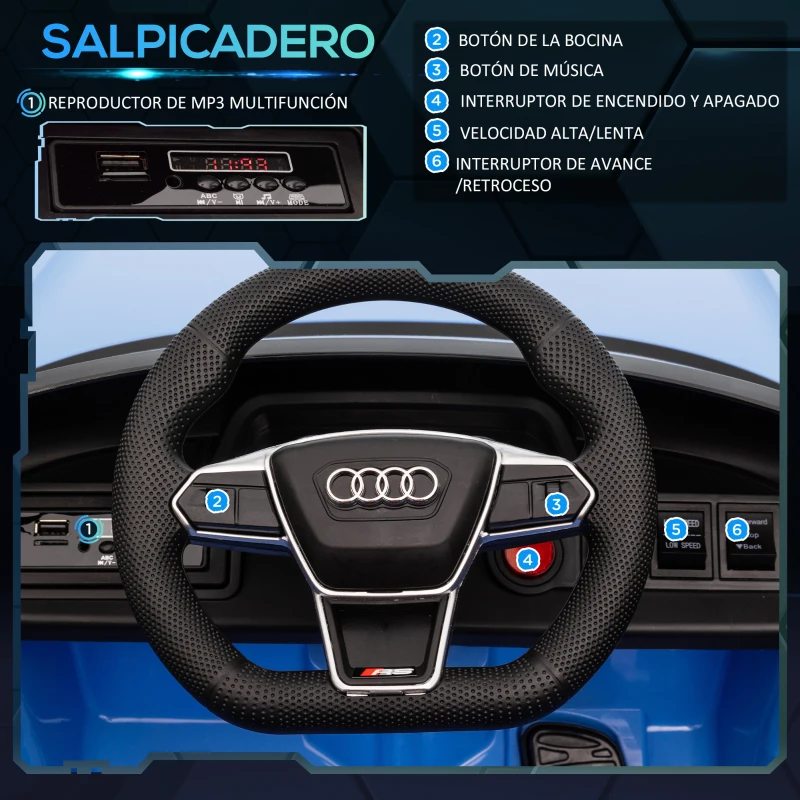 HOMCOM Coche Eléctrico para Niños de +3 Años AUDI RS e-tron GT Coche de Batería con Mando a Distancia 103x58x41 cm Azul(m-7)