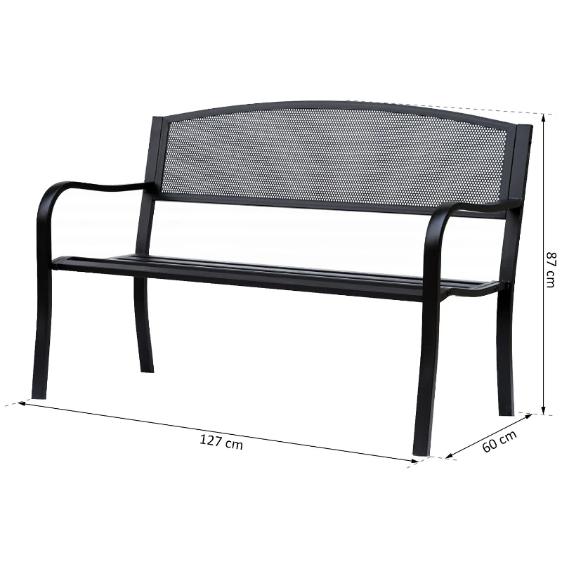 Outsunny Banc 3 Places de Jardin terrasse Style Contemporain 127L x 60l x 87H cm métal époxy anticorrosion Noir