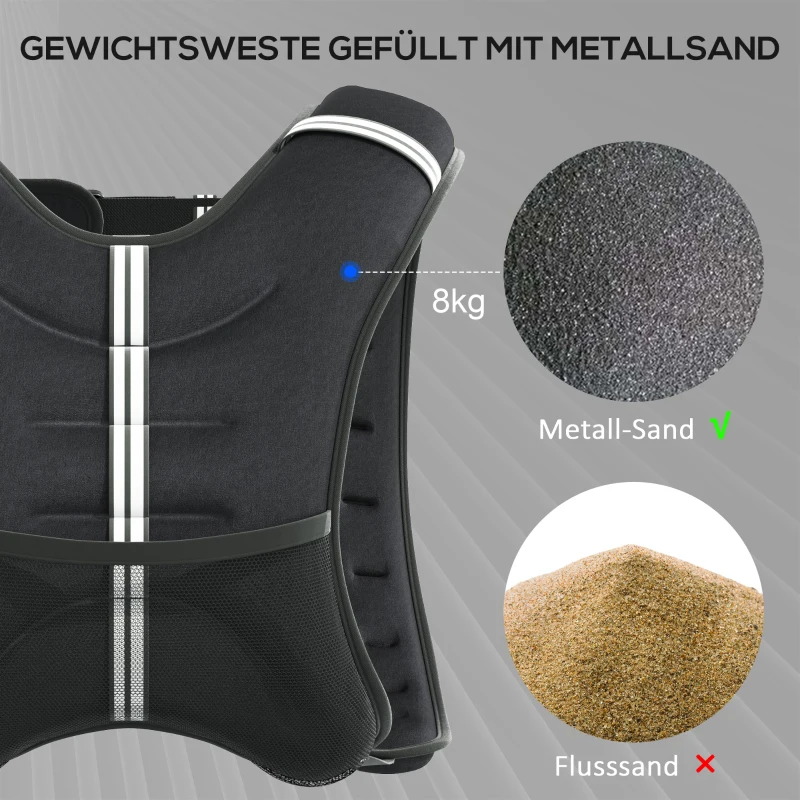 HOMCOM Gewichtsweste 5 KG / 8 KG / 10 KG verstellbare Trainingsweste mit herausnehmenbar Gewichten Laufweste Damen Herren für Muskelaufbau Krafttraining, Laufen, Fitness, Cross Training