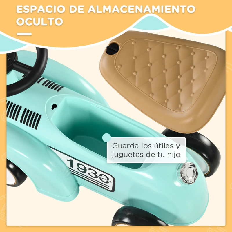 AIYAPLAY Coche Correpasillos para Bebés de 12 a 36 Meses con Bocina Compartimento de Almacenaje y Volante 58x27x35 cm Verde Mint