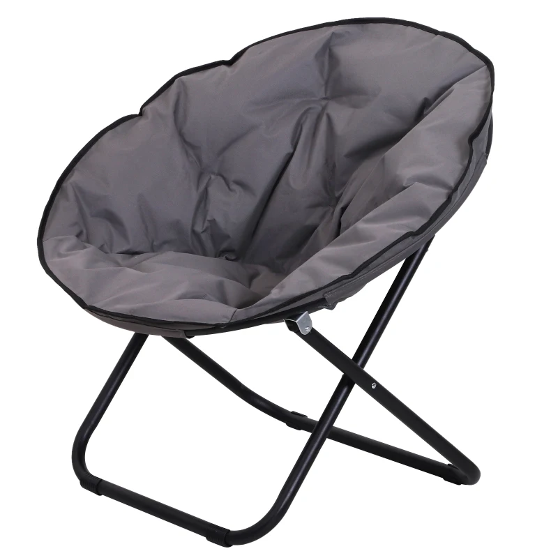 Outsunny Campingstuhl Faltbar Campingsessel mit Lehne, Klappstuhl bis 120kg, gepolstert Moonchair Extra Breit, Faltsessel Outdoor Stuhl für Garten, Balkon, Camping, Grau