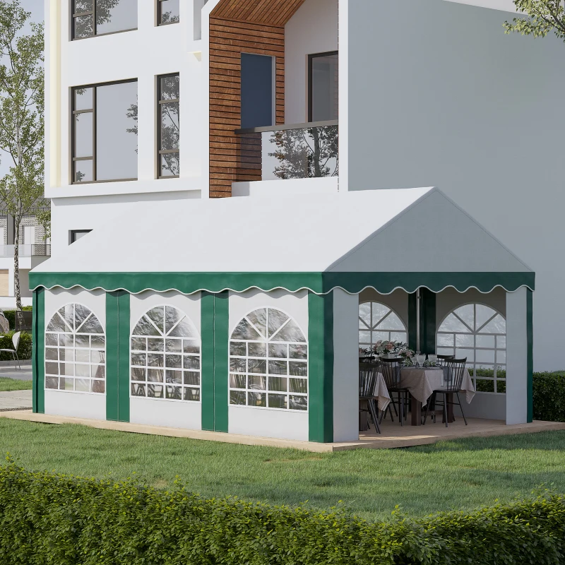 Outsunny 6 x 4m Garden Gazebo with Sides, Galvanised Marquee Party Tent with Six Windows and Double Doors, for Parties, Wedding and Events