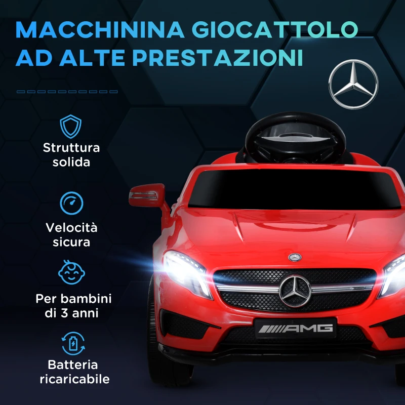 HOMCOM Macchina Elettrica per Bambini 3+ Anni Mercedes GLA con Telecomando, Fari LED e Musica, Rosso