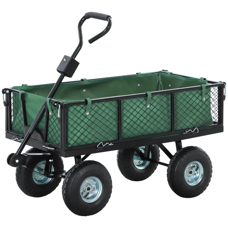 Outsunny 114L Steel Frame Garden Cart Trolley - Green