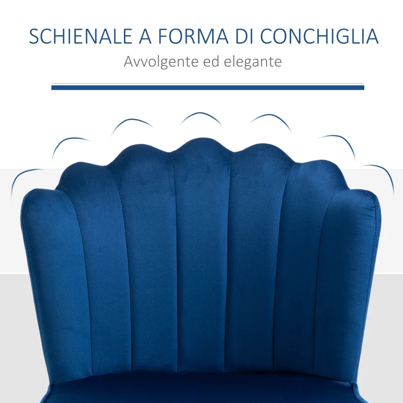HOMCOM Set 2 Sedie Moderne e Imbottite per Salotto o Soggiorno con Rivestimento Effetto Vellutato, 57x58x88cm, Blu